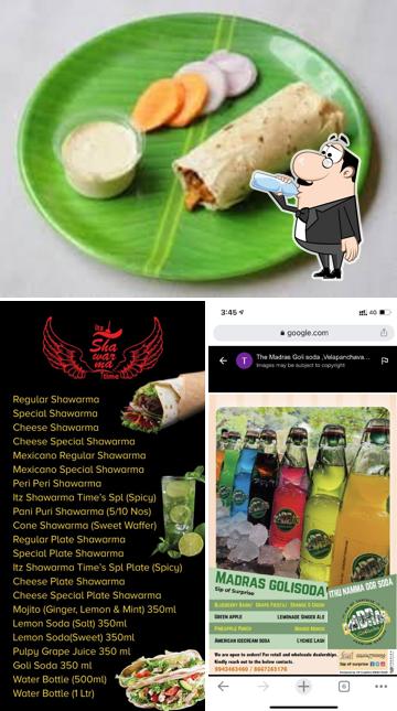 Among various things one can find drink and food at ITZ Shawarma Time