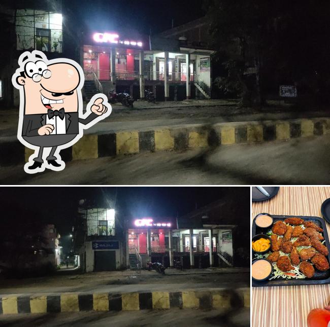Take a look at the photo showing exterior and food at CFC