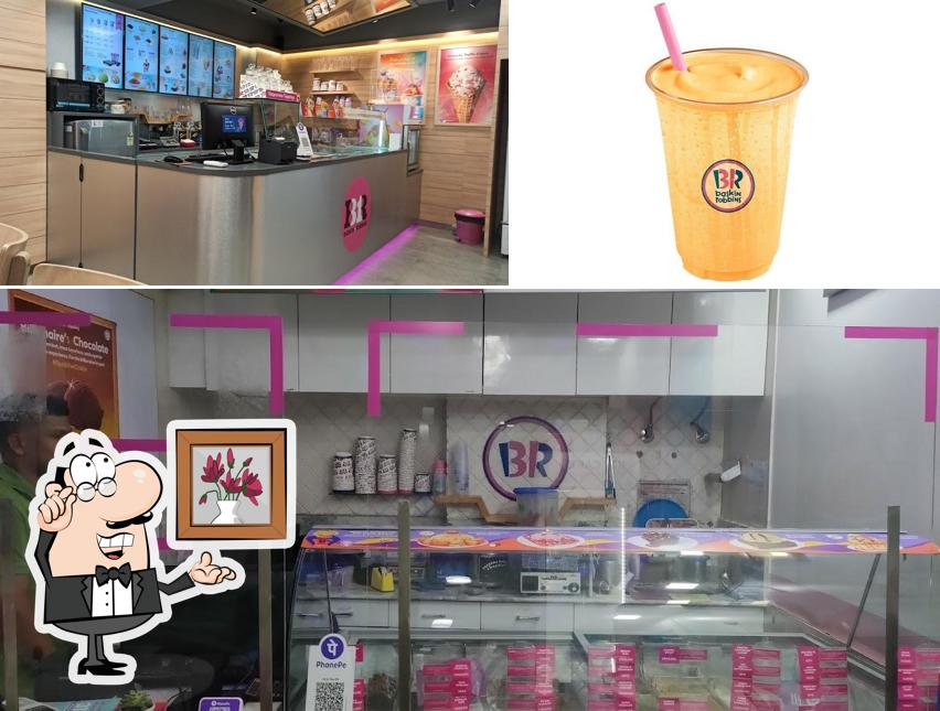 Take a look at the image displaying interior and beverage at Baskin Robbins