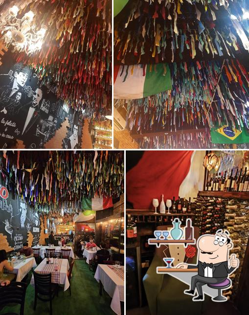 A ilustração da interior e comida a Due Amici Cantina