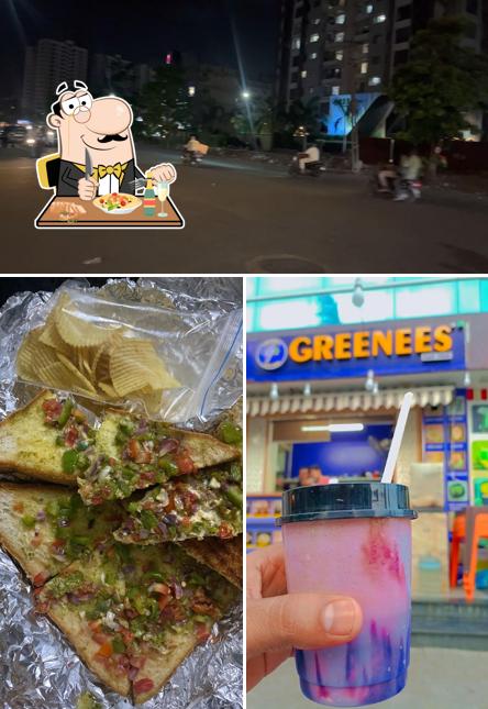 Among various things one can find food and exterior at Greenees, Raghuvir Symphony