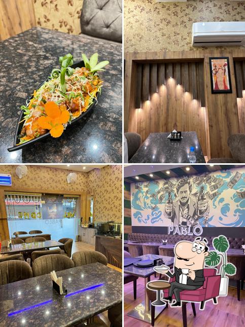 The picture of interior and food at PABLO Restaurant and Lounge