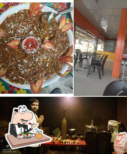Among different things one can find food and interior at Hotel Bhairavi veg-nonvege