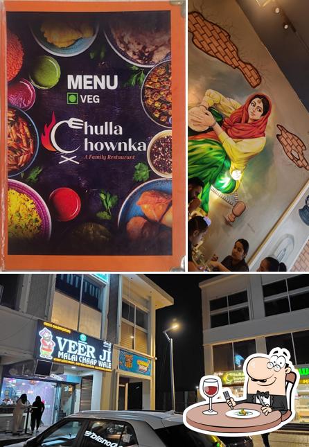 This is the picture depicting food and exterior at Chulla Chownka