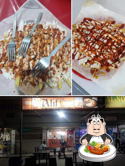 Take a look at the photo showing food and interior at Alif Pizza and Fastfood