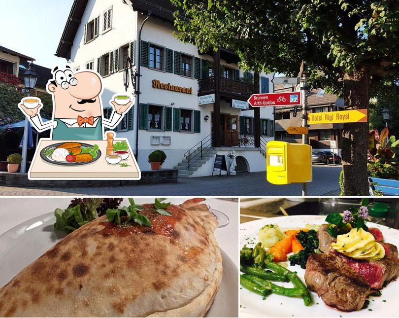 Tra le varie cose da Restaurant Schwert si possono trovare la cibo e esterno
