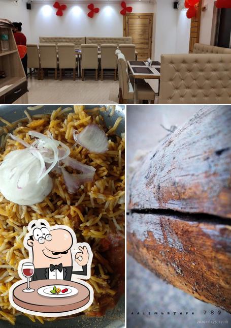 Check out the image showing food and interior at Azeem Biryani