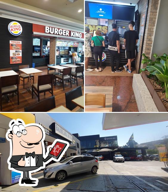 Dê uma olhada a ilustração ilustrando exterior e interior no Burger King