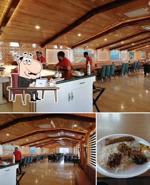 The restaurant's interior and food