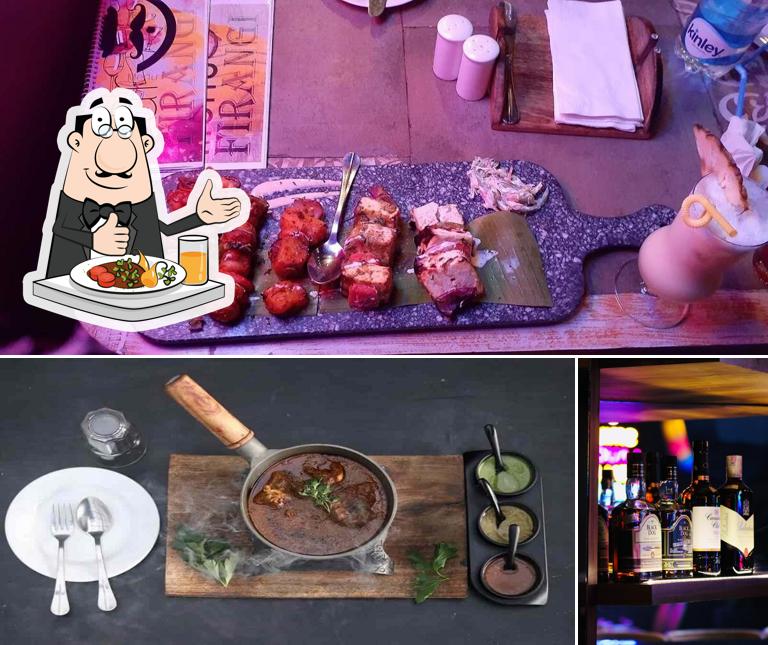 This is the image depicting food and beer at Firangi Dhaba Amritsa