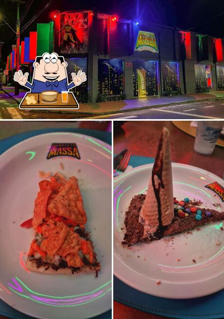 Entre diversos coisas, comida e interior podem ser encontrados a Quarteto Massa Pizzaria
