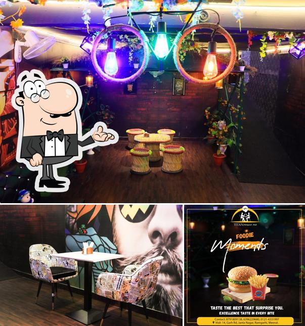 Check out the image depicting interior and food at Titan Hangout Hub - Birthday Party Place Kitty Party Place Family Function Place In Meerut