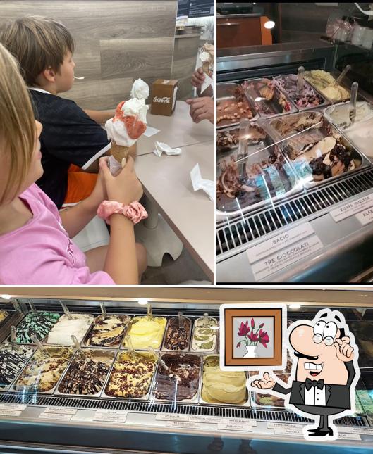 Questa è la immagine che presenta la interni e cibo di Gelateria Pellicano Ausa