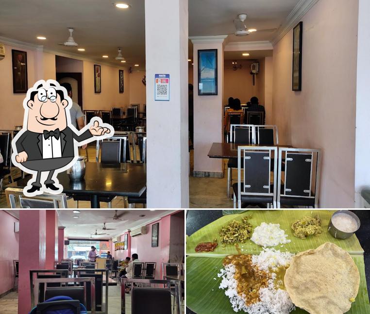 The picture of interior and food at Suchindrum Maruthi Hotel