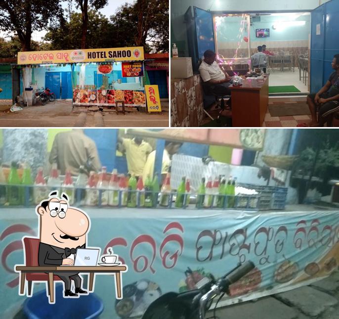 This is the image depicting interior and food at Hotel Sahoo Meals & Tiffin