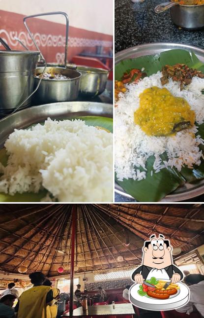 This is the picture showing food and interior at Parnasala Hotel