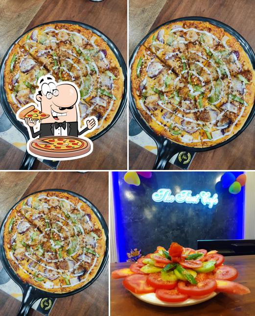 Order pizza at The First Cafe