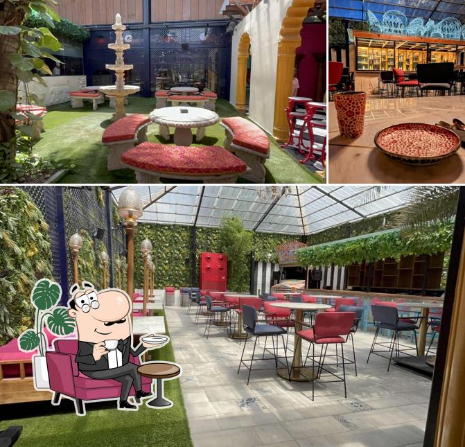 Take a seat at one of the tables at The Pink Elephant