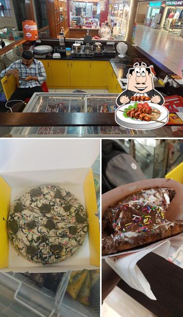 The image of food and interior at The Waffle Busters