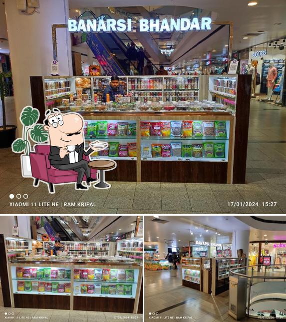 Take a look at the photo displaying interior and beverage at Banarsi Bhandar(churan Supari paan)