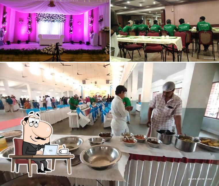 Take a seat at one of the tables at Annapoorna Catering Monipally