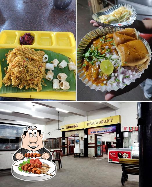 This is the picture showing food and interior at Mamandur TNSTC Hotel