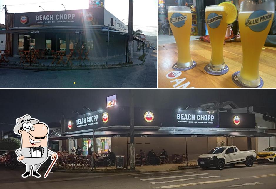 Confira a imagem ilustrando exterior e comida no Beach Chopp