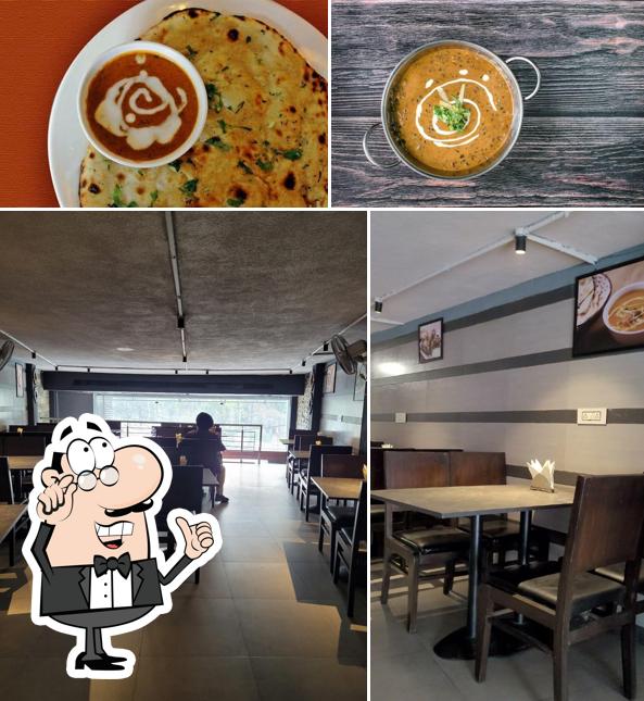 The restaurant's interior and food
