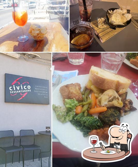 Questa è la immagine che presenta la cibo e interni di Civico 69 bar
