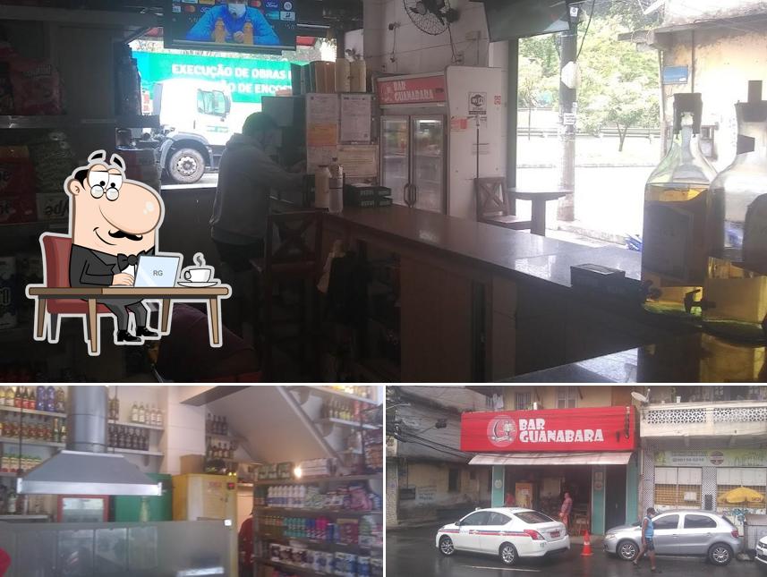 Dê uma olhada a ilustração apresentando interior e exterior a Bar Guanabara
