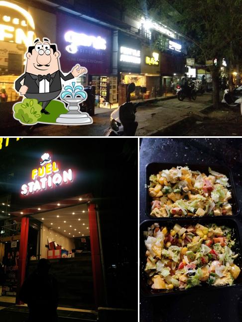 Among various things one can find exterior and food at Fuel station cafe & restro