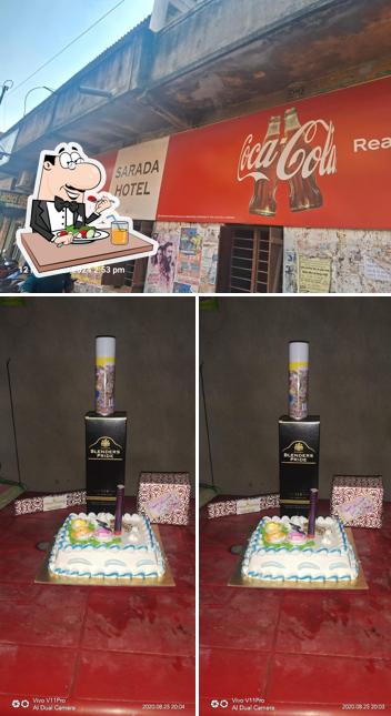 This is the picture displaying food and exterior at Sarada Hotel