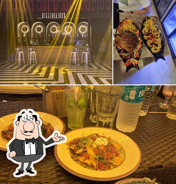 The restaurant's interior and food
