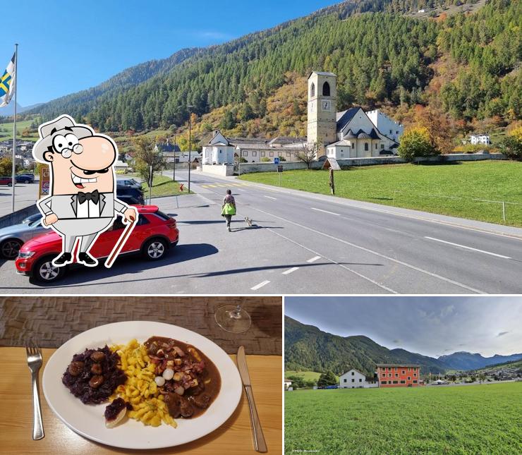 La immagine di esterno e cibo da Hotel-Restaurant Chavalatsch