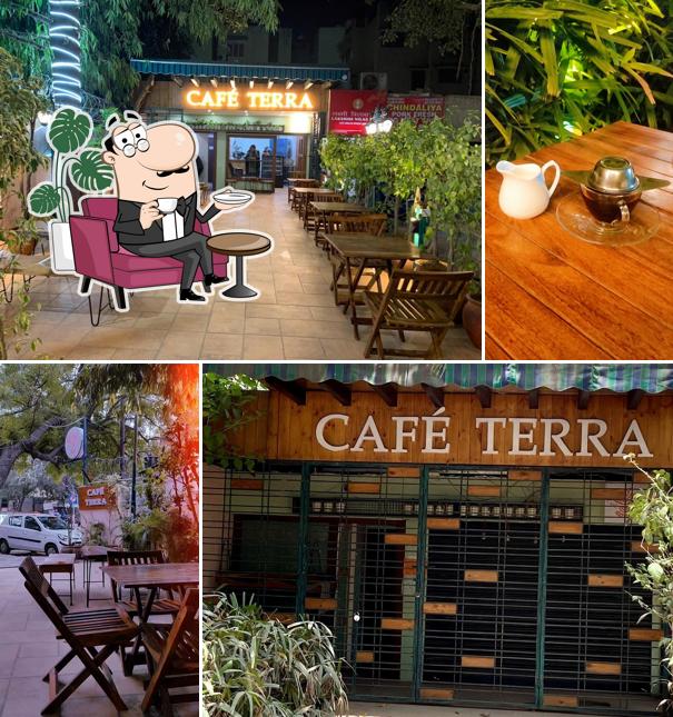 Take a seat at one of the tables at Café TERRA