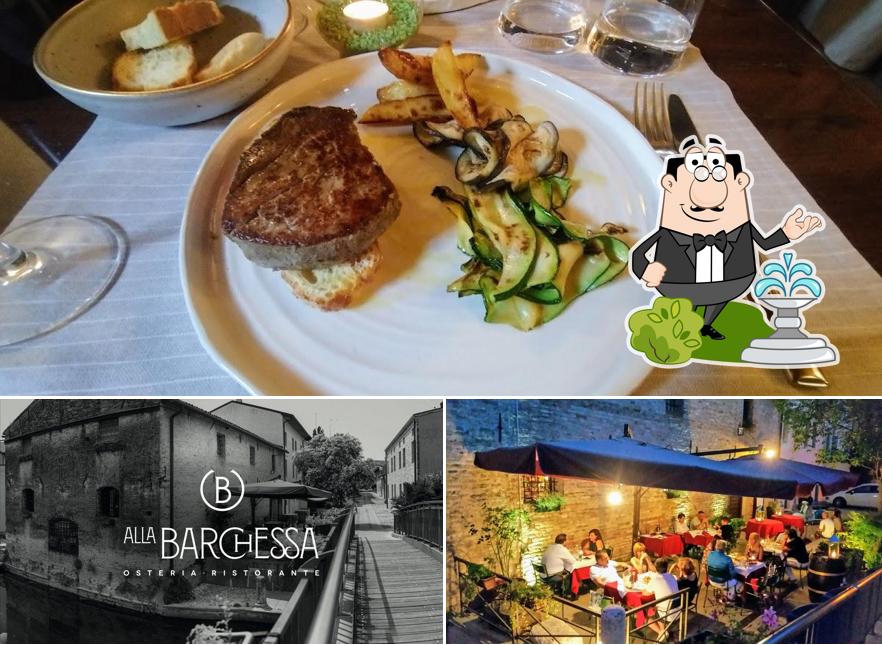 Questa è la foto che mostra la esterno e cibo di Alla Barchessa
