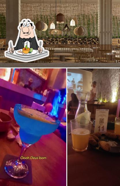 A imagem da comida e interior no O Buteco