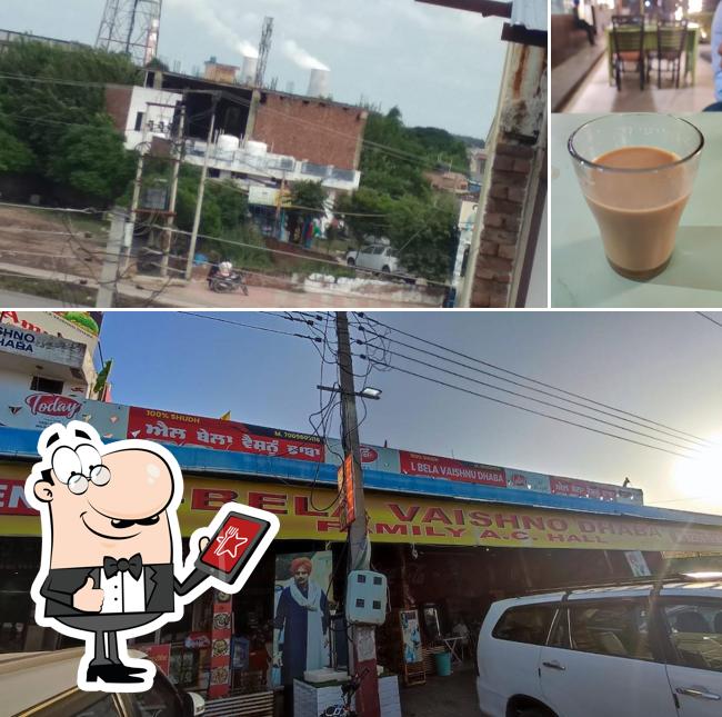The image of L-bela Vaishno Dhaba’s exterior and food