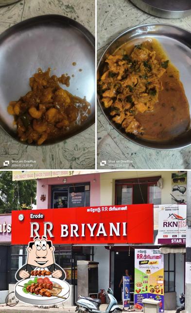 Check out the image showing food and exterior at Erode RR Briyani