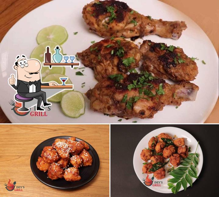 Check out the picture displaying interior and food at Dey's Grill