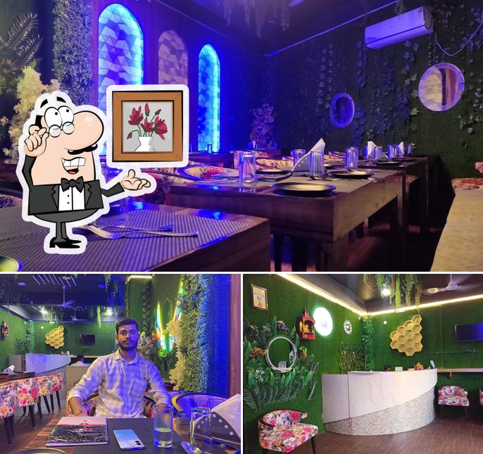 Take a seat at one of the tables at Happy Hour Restaurant