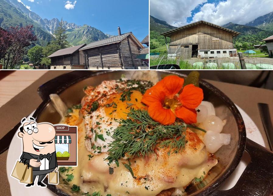 Questa è la immagine che raffigura la esterno e cibo di Hotel Bären Guttannen