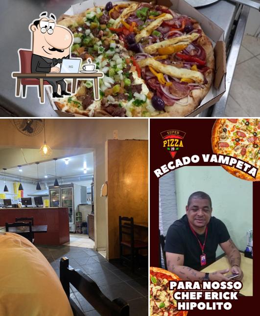 Esta é a imagem ilustrando interior e comida no Super Pizza i9