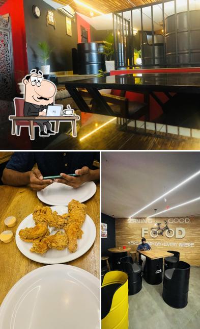 Take a look at the image displaying interior and food at Texaz Cafe