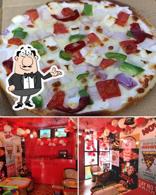 The image of Village Pizza’s interior and pizza
