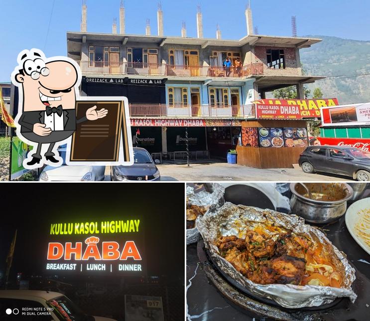 The picture of exterior and food at Kullu Kasol Highway Dhaba & Restaurant
