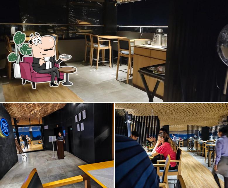 The interior of Skyzone Eatery & Bar