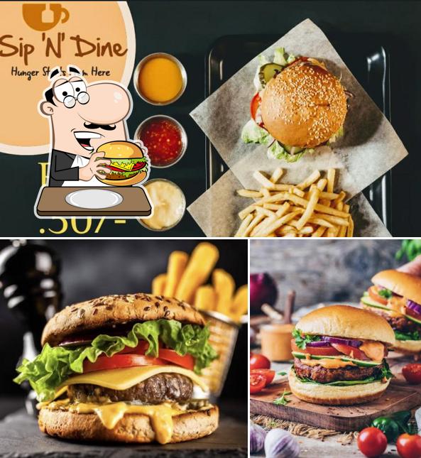 Order a burger at Sip 'n' Dine