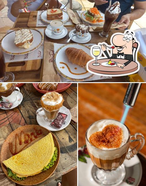 A ilustração do Maré Café’s comida e interior