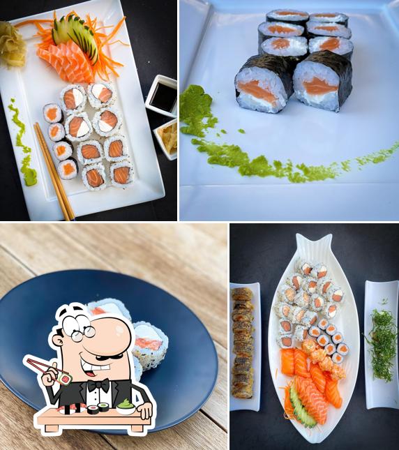 Rolos de sushi são servidos no Frigotto Sushi STI